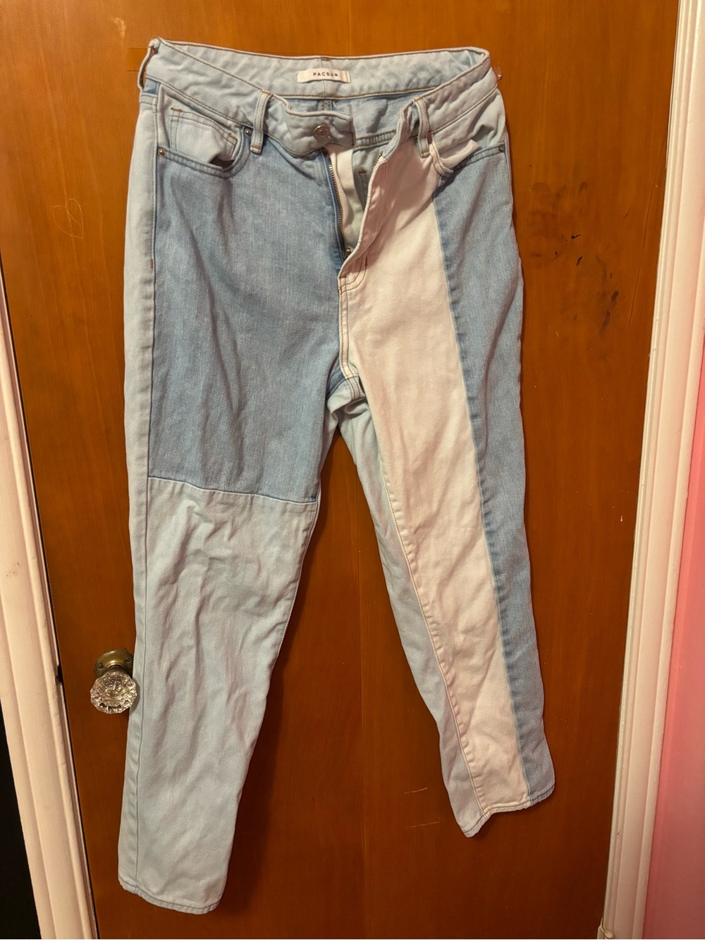 PacSun Two-Tone Light Blue Patchwork Straight Leg Jeans